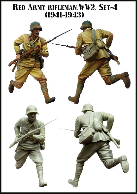 1/35 WWII Soviet Red Army Riflemen, 4 Figures, Resin Model Figure Kit, Unassembled and Unpainted