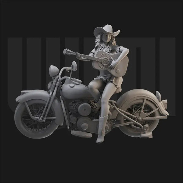 1/18 Motorcycle Pin-up Girl, 3 Figures, Resin Model Figure Kit, Unassembled and Unpainted