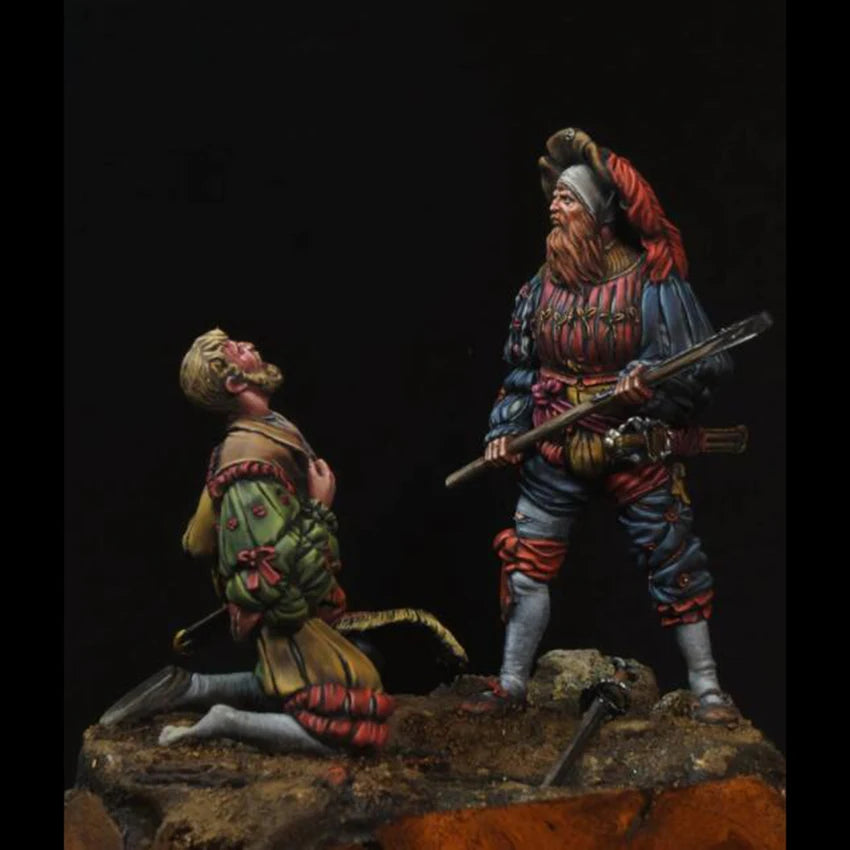 1/24 Dwarves & Colonial Soldiers, 4 Figures, Resin Model Figure Kit, Fantasy Theme, Unassembled and Unpainted