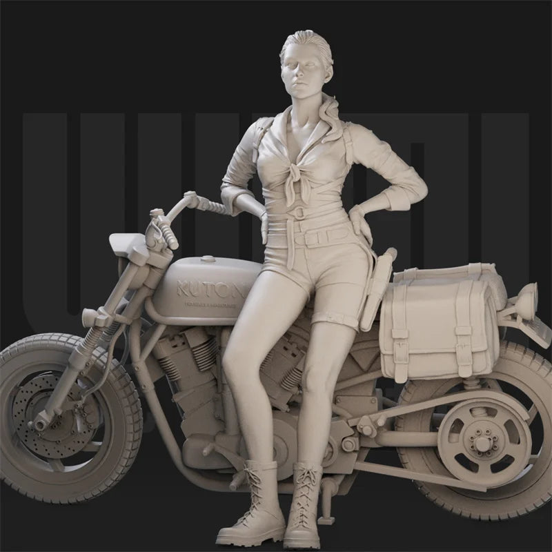 1/24 Female Motorcycle Enthusiast, 3 Figures, Resin Model Figure Kit, Unassembled and Unpainted