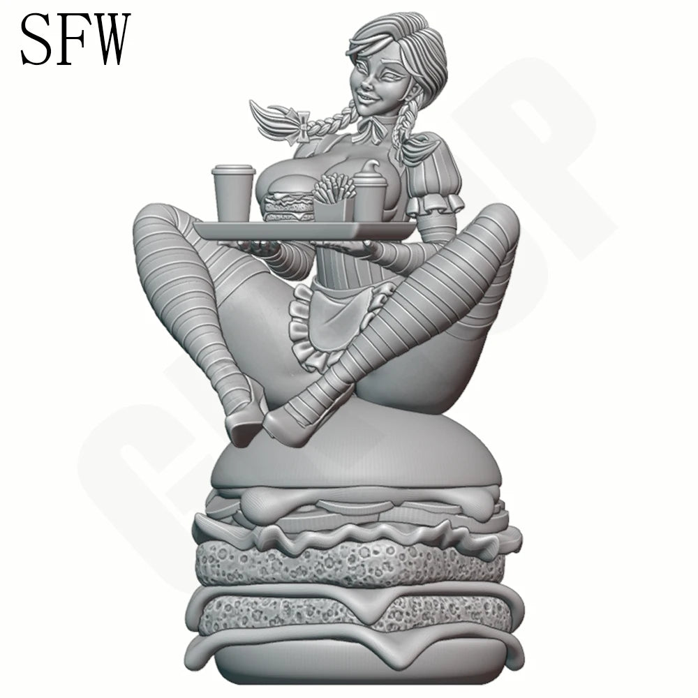 1/24 Pin-up with Burger, Resin Model Figure Kit, Unassembled and Unpainted