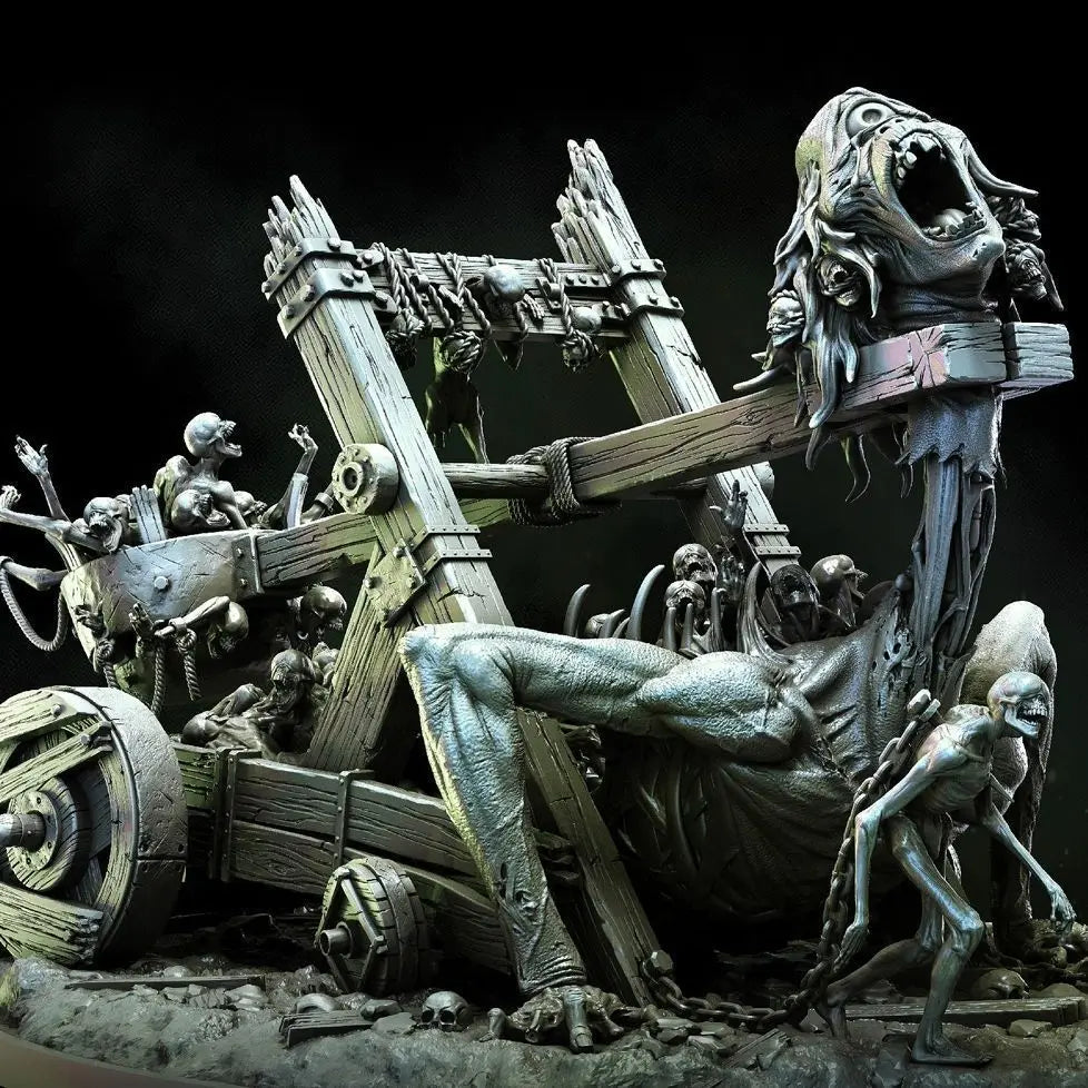80mm Undead Corpse Chariot, 8 Figures, Resin Model Figure Kit, Fantasy Theme, Unassembled and Unpainted