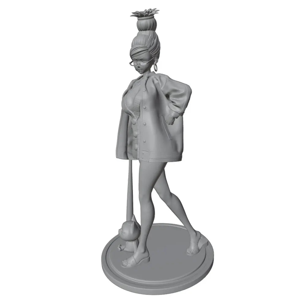 1/24 Girl with White Hair Gold Dress and Cat Companion, Resin Model Figure Kit, Anime Theme, Unassembled and Unpainted