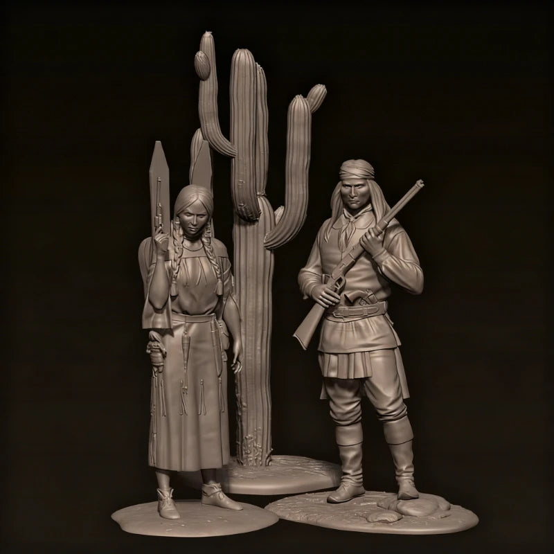 54mm Native American Warriors, 2 Figures, Resin Model Figure Kit, Historical Theme, Unassembled and Unpainted