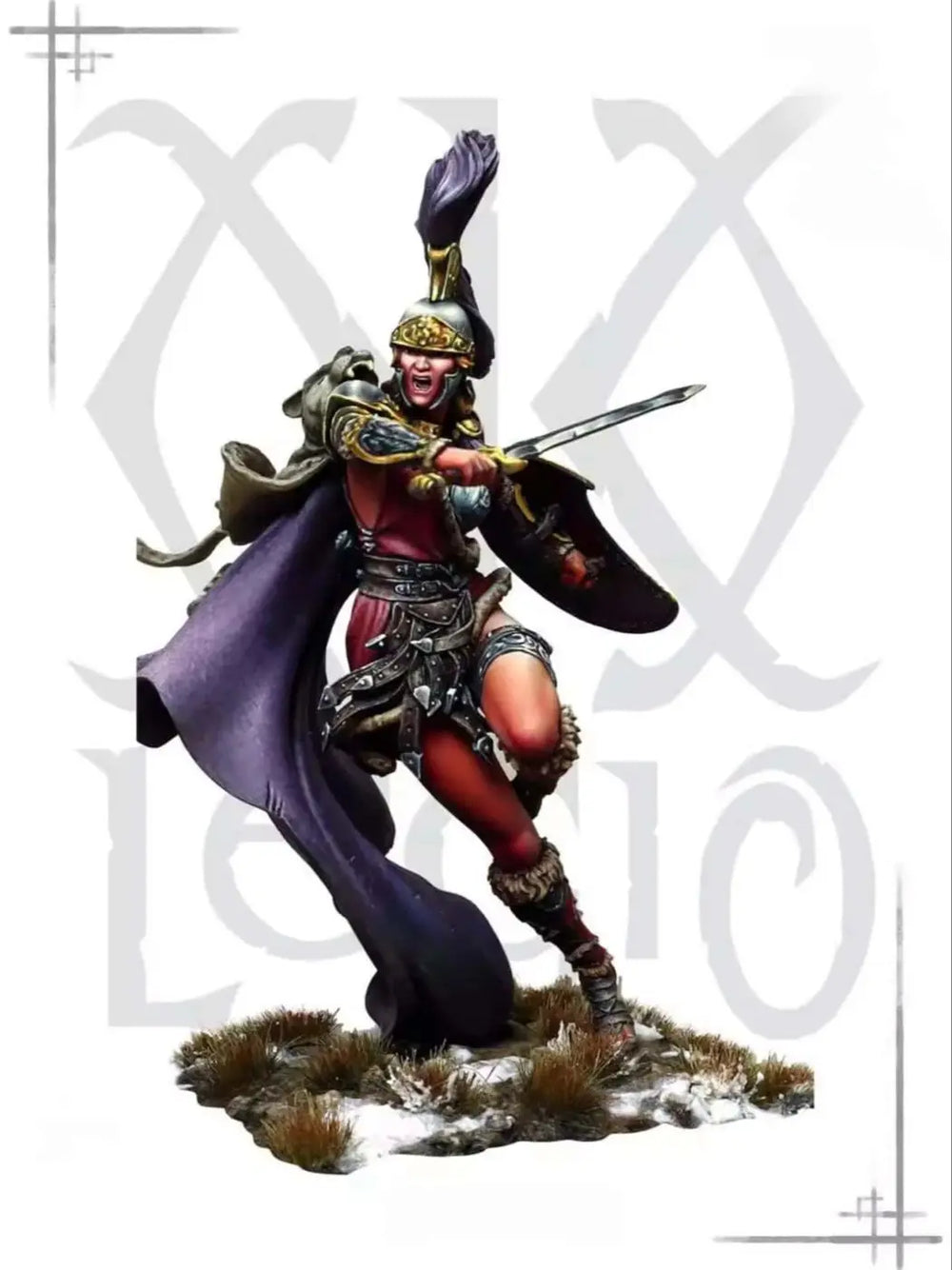 1/24 Purple-Plumed Warrior in Ornate Gold Armor, Resin Model Figure Kit, Fantasy Theme, Unassembled and Unpainted
