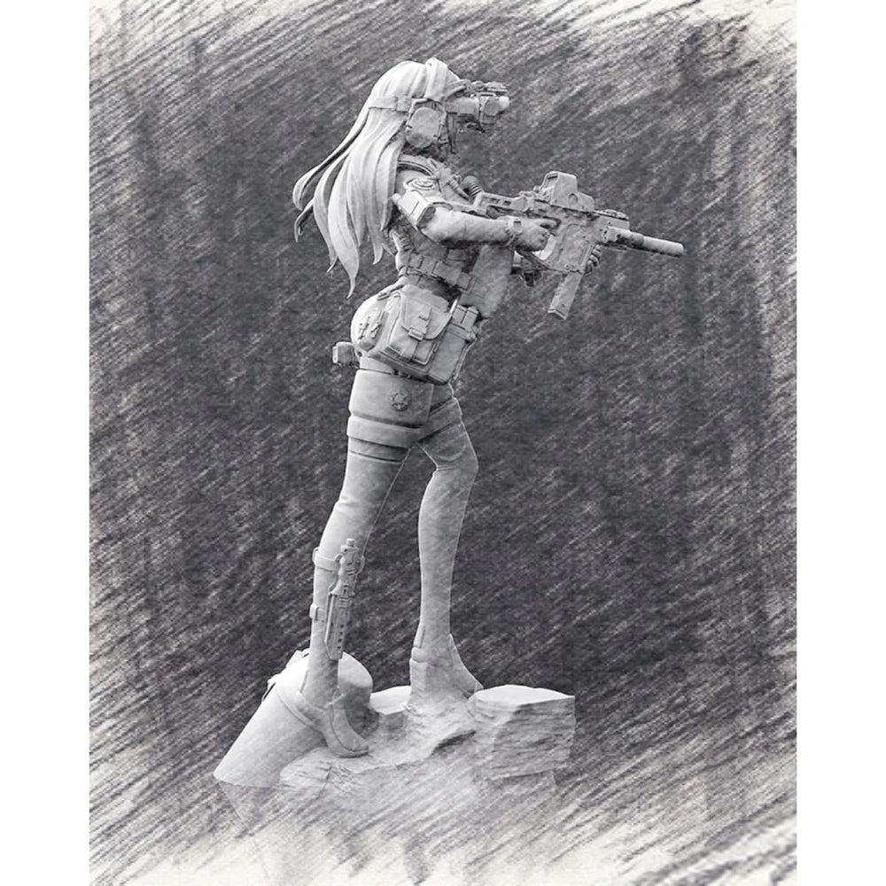 1/35 Modern Anime Female Soldier, Resin Model Figure Kit, Unassembled and Unpainted
