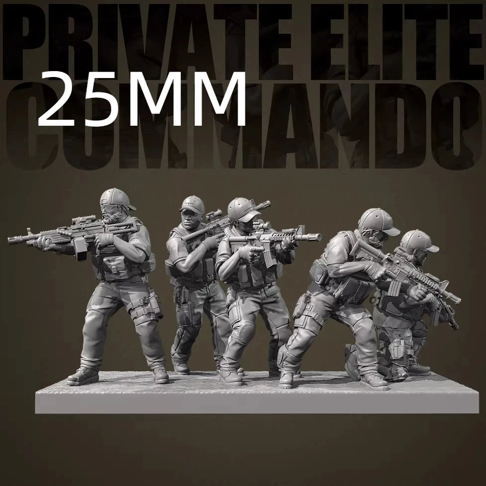 50mm Modern Special Forces Commandos, 5 Figures, Resin Model Figure Kit, Unassembled and Unpainted