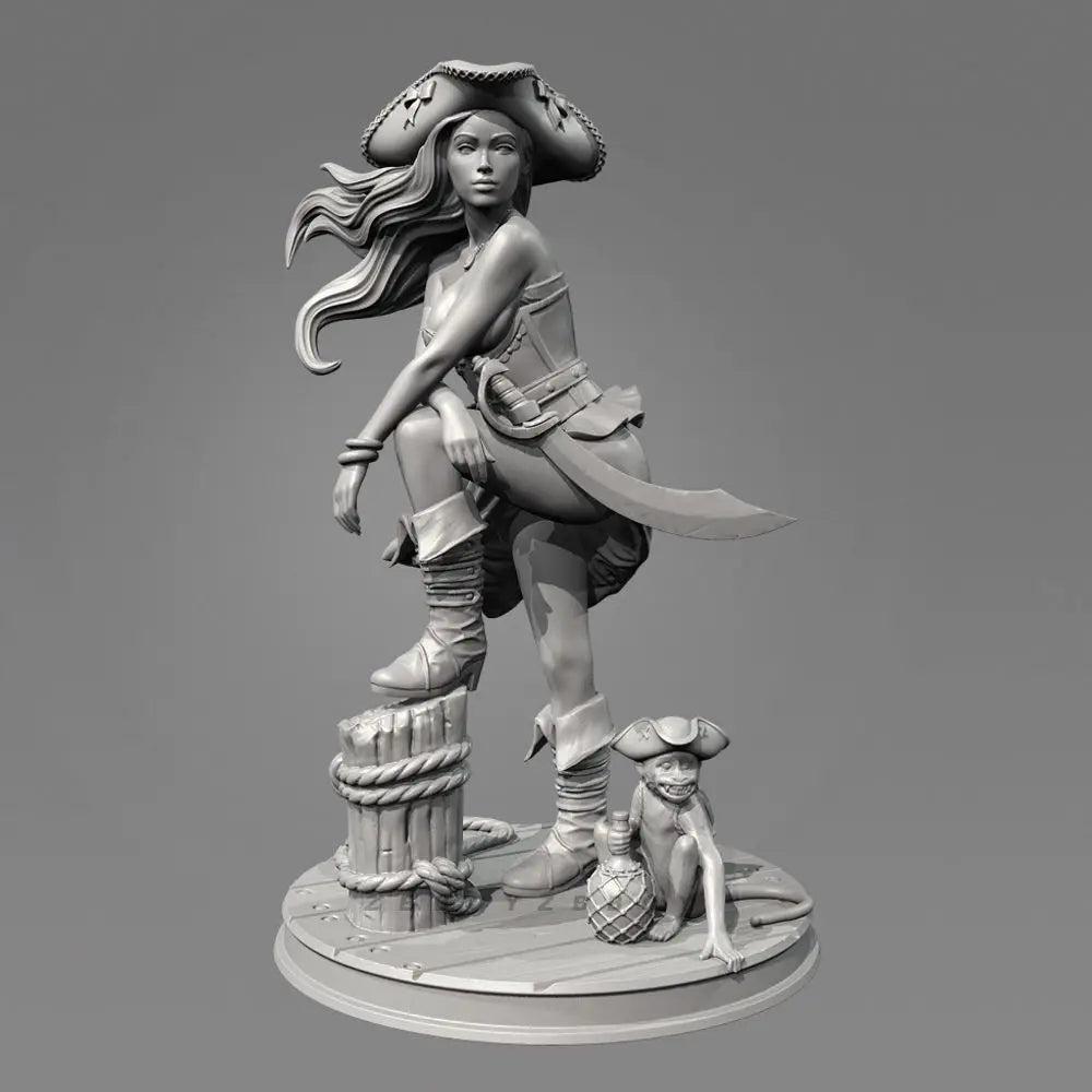 50mm Caribbean Female Pirate Warrior, Resin Model Figure Kit, Unassembled and Unpainted