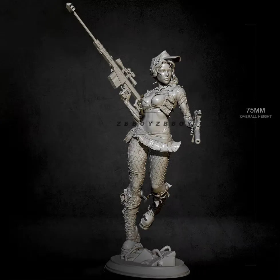 75mm Modern Female Tactical Operator with Assault Rifle and Pistol, Resin Model Figure Kit, Unassembled and Unpainted