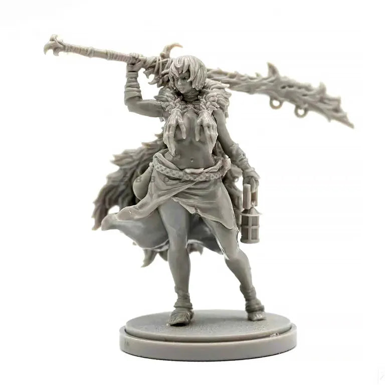 38mm Elf Warrior with Feathered Armor and Ornate Axe, Resin Model Figure Kit, Fantasy Theme, Unassembled and Unpainted