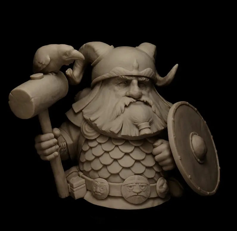 1/12 Dwarf Warrior in Horned Helmet with Axe, Resin Model Bust Kit, Fantasy Theme, Unassembled and Unpainted