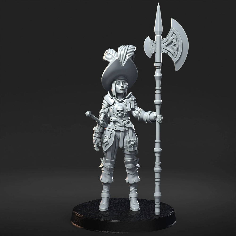 1/35 Female Warrior with Feathered Helm and Battle Axe, Resin Model Figure Kit, Fantasy Theme, Unassembled and Unpainted