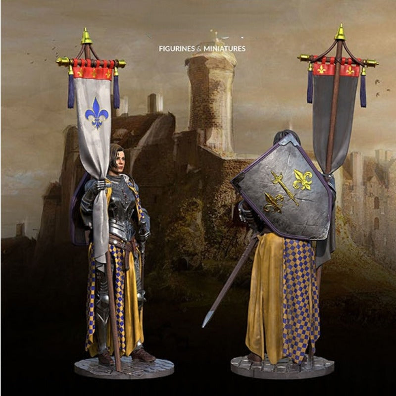 1/24 Medieval Female Knight in Ornate Black Armor and Heraldic Cloak, Resin Model Figure Kit, Unassembled and Unpainted