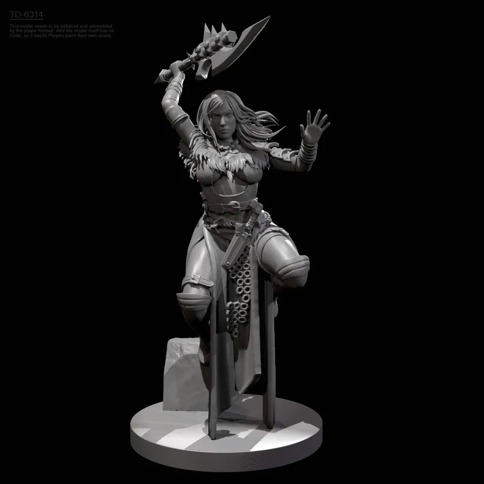 75mm Female Warrior with Polearm, Resin Model Figure Kit, Fantasy Theme, Unassembled and Unpainted