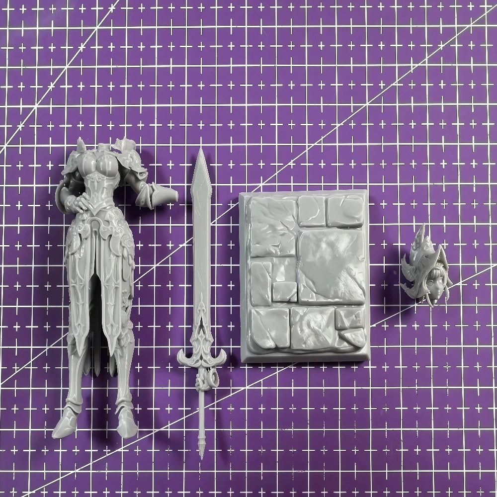 75mm Medieval Female Knight in Ornate Armor, Resin Model Figure Kit, Unassembled and Unpainted