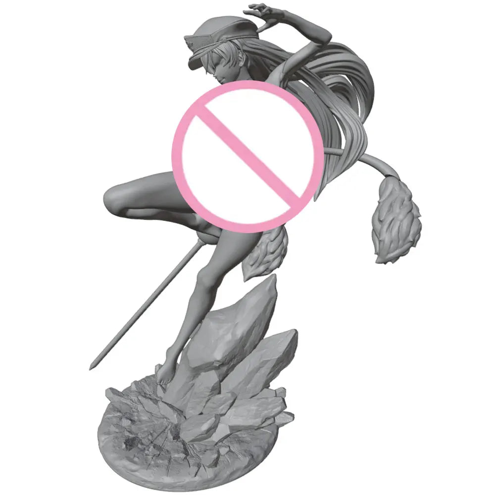 75mm Swordswoman with Blue Hair in White Combat Suit, Resin Model Figure Kit, Anime Theme, Unassembled and Unpainted