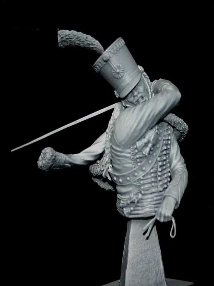 1/10 Napoleonic French Hussar Officer with Raised Sword, Resin Model Bust Kit, Unassembled and Unpainted