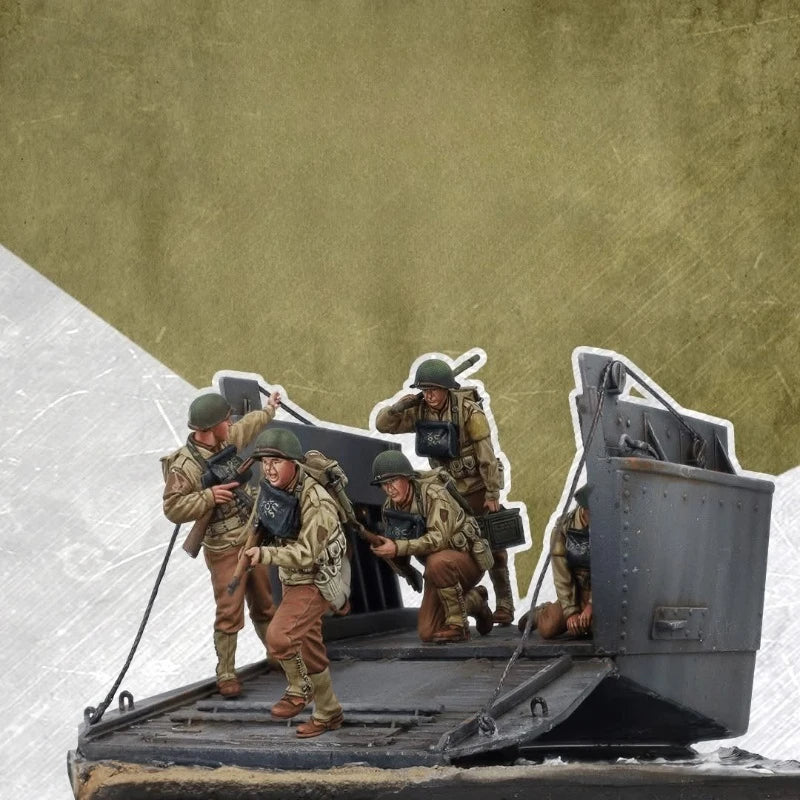 1/35 WWII Allied Beach Landing, 5 Figures, Resin Model Figure Kit, Unassembled and Unpainted