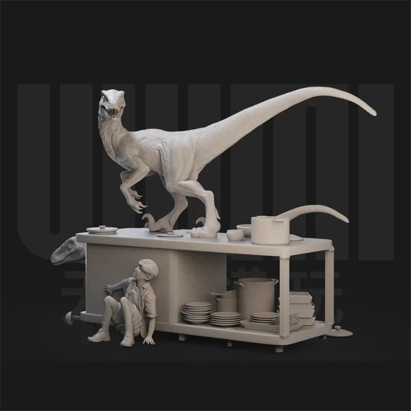 1/18 Jurassic Park Kitchen Dinosaur, 5 Figures, Resin Model Diorama Kit, Sci-Fi Theme, Unassembled and Unpainted