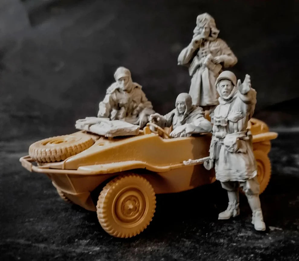 1/35 WWI Soldiers with Transport Cart, 5 Figures, Resin Model Diorama Kit, Unassembled and Unpainted