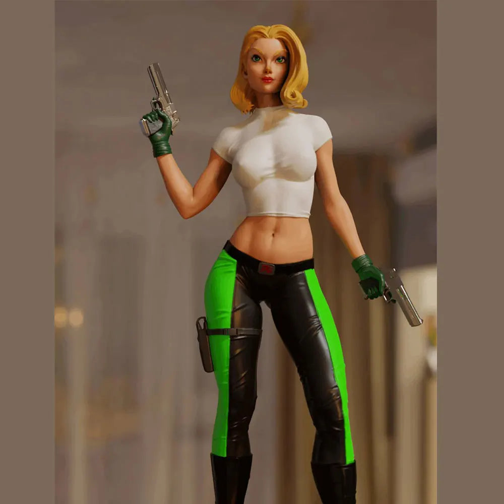 1/24 Tactical Sci-Fi Soldier with Asymmetrical Hair and Blasters, Resin Model Figure Kit, Sci-Fi Theme, Unassembled and Unpainted