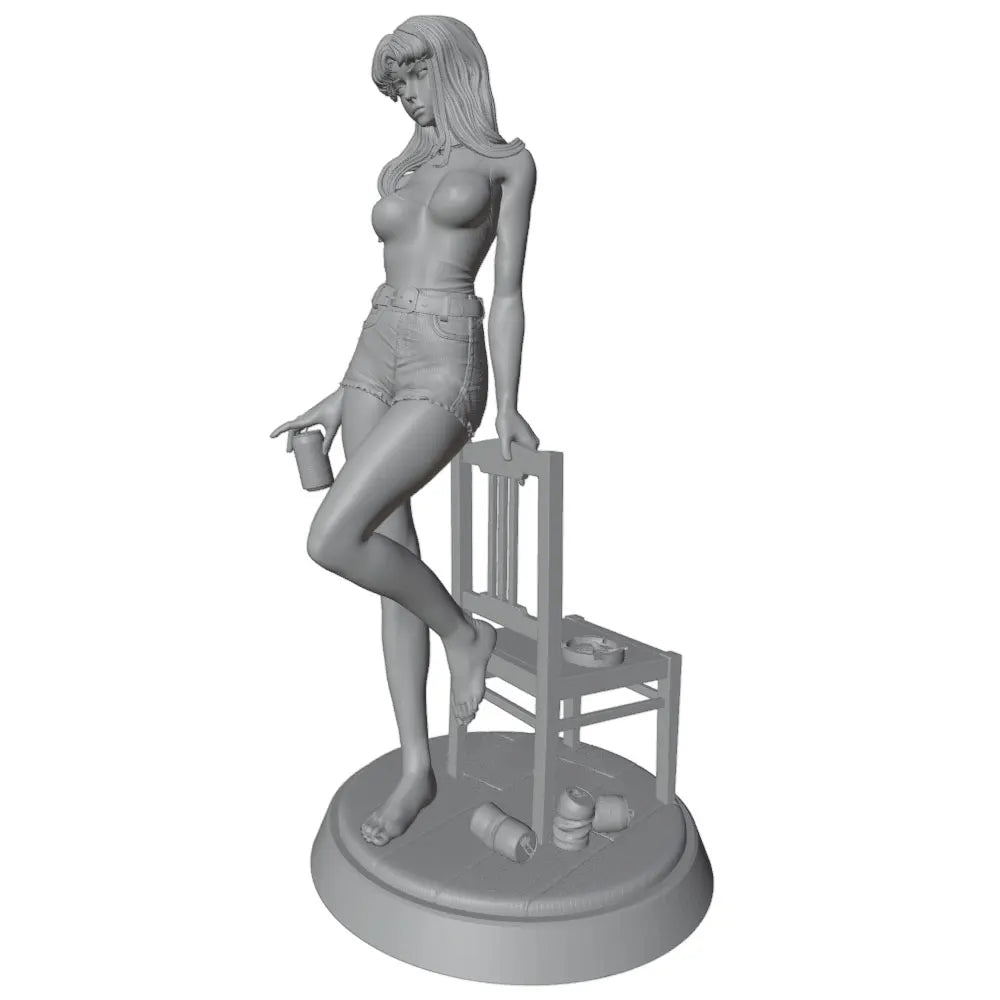 1/24 Female Pin-Up Posing with Chair, Resin Model Figure Kit, Unassembled and Unpainted