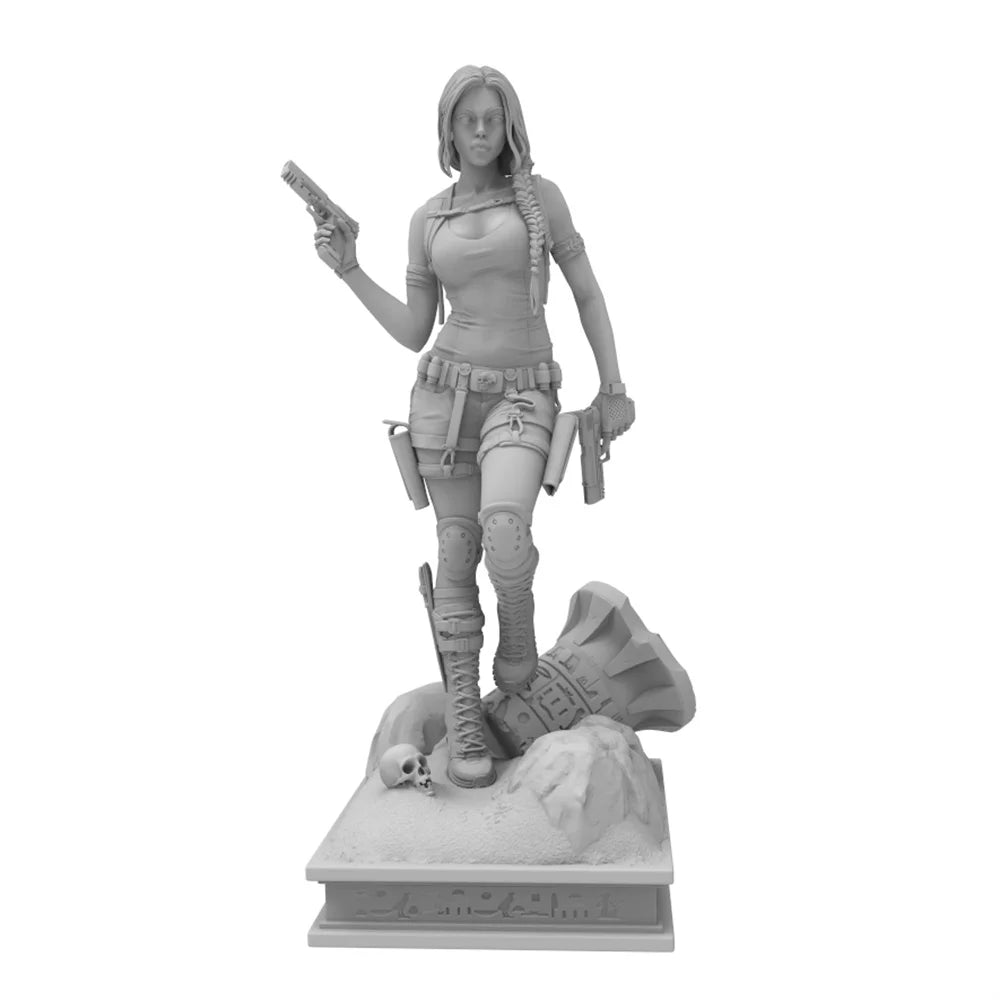 75mm Modern Female Adventurer with Pistol and Machete, Resin Model Figure Kit, Unassembled and Unpainted
