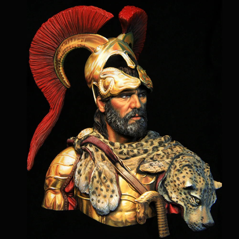 1/10 Ancient Macedonian General in Gold Armor with Crimson Plume, Resin Model Bust Kit, Unassembled and Unpainted