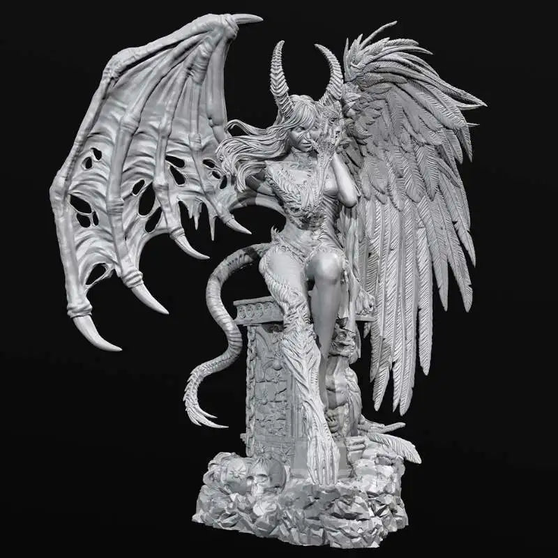 90mm Demon Sorceress with Horned Wings, Resin Model Figure Kit, Fantasy Theme, Unassembled and Unpainted