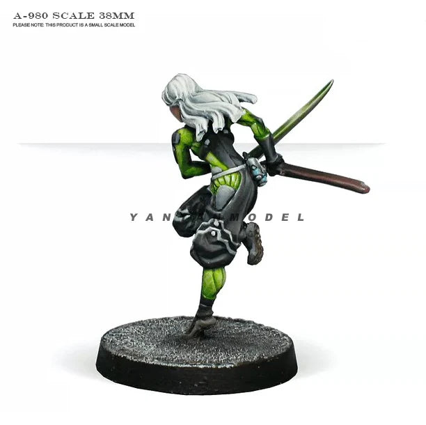 38mm Tactical Warrior with White Hair and Sword, Resin Model Figure Kit, Fantasy Theme, Unassembled and Unpainted