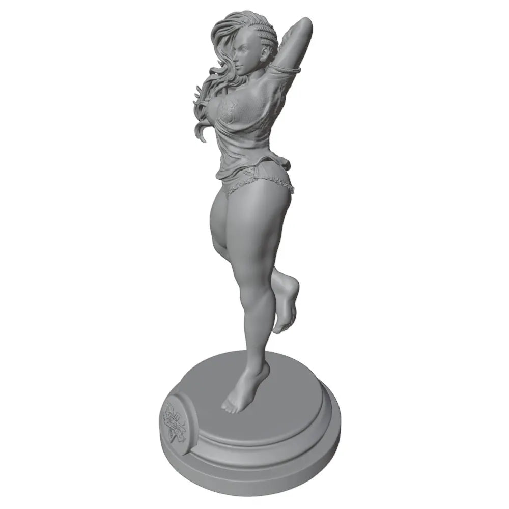 1/24 Wavy-Haired Pin-Up with Raised Leg, Resin Model Figure Kit, Unassembled and Unpainted