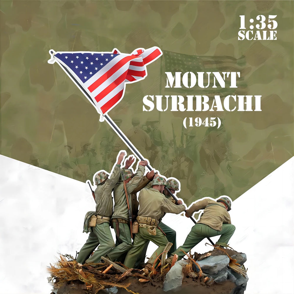 1/35 WWII US Infantry Raising American Flag, 6 Figures, Resin Model Figure Kit, Unassembled and Unpainted