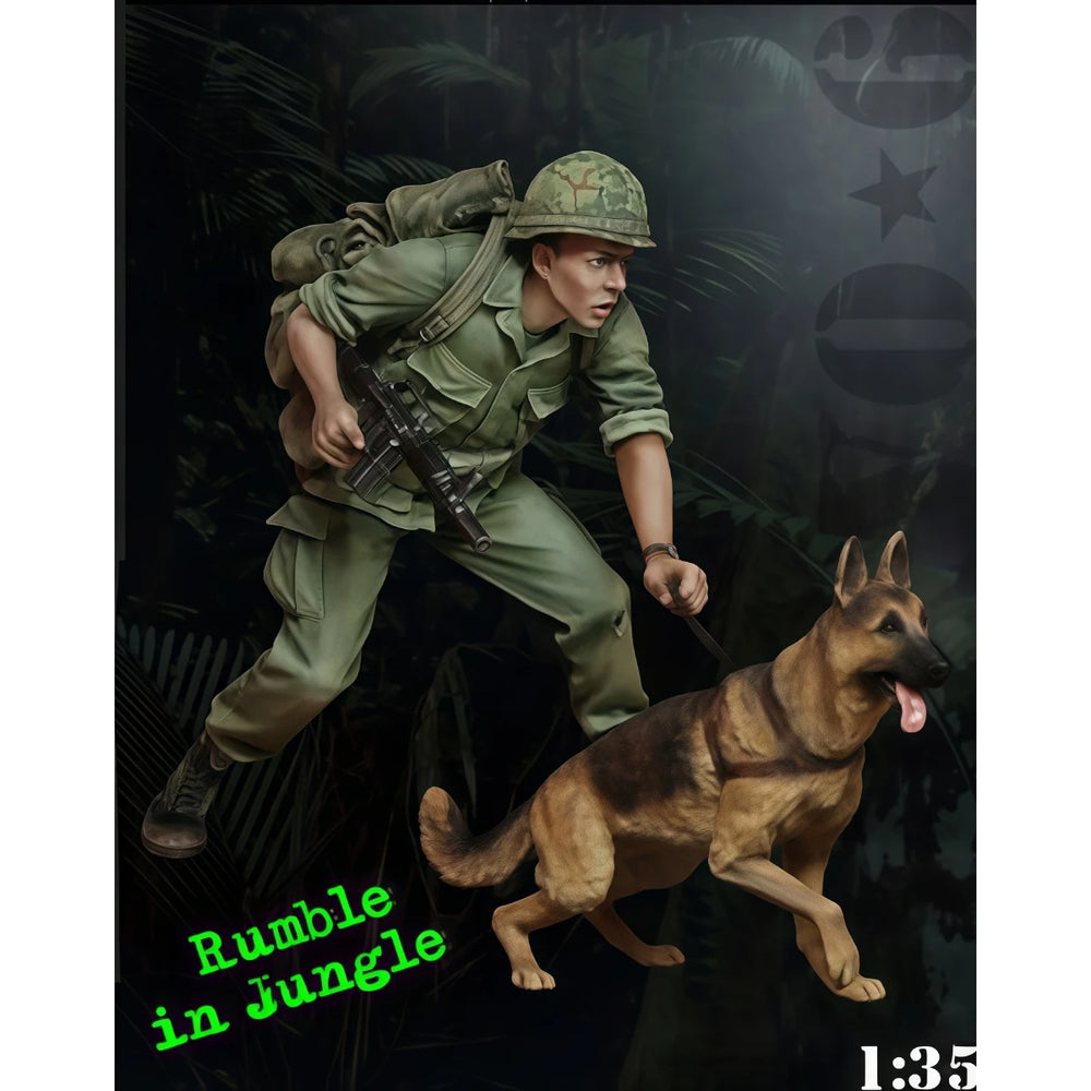 1/35 Vietnam War US Army Infantry with Military Dog, 2 Figures, Resin Model Figure Kit, Unassembled and Unpainted