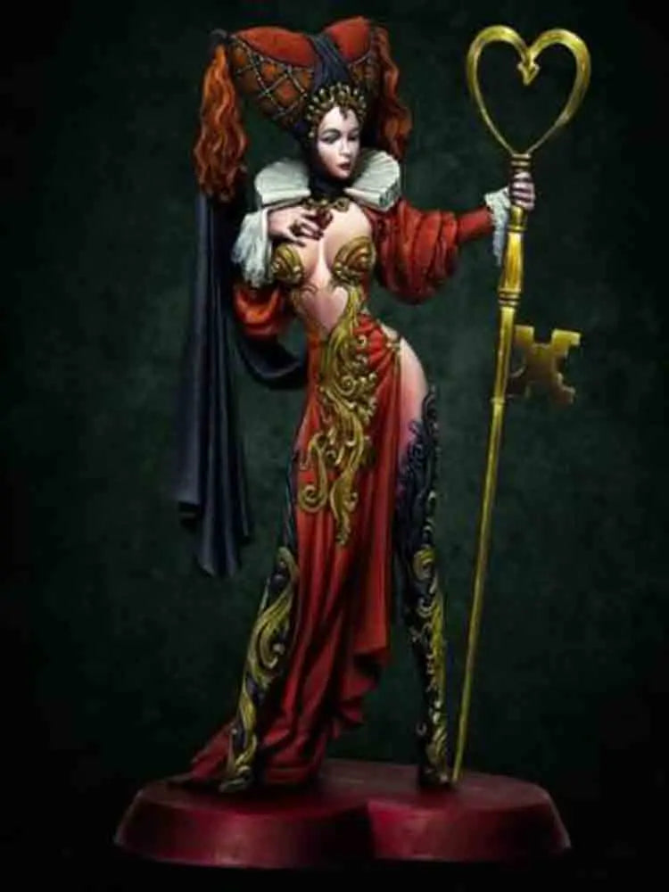 75mm Red-Haired Enchantress with Heart Scepter, Resin Model Figure Kit, Fantasy Theme, Unassembled and Unpainted
