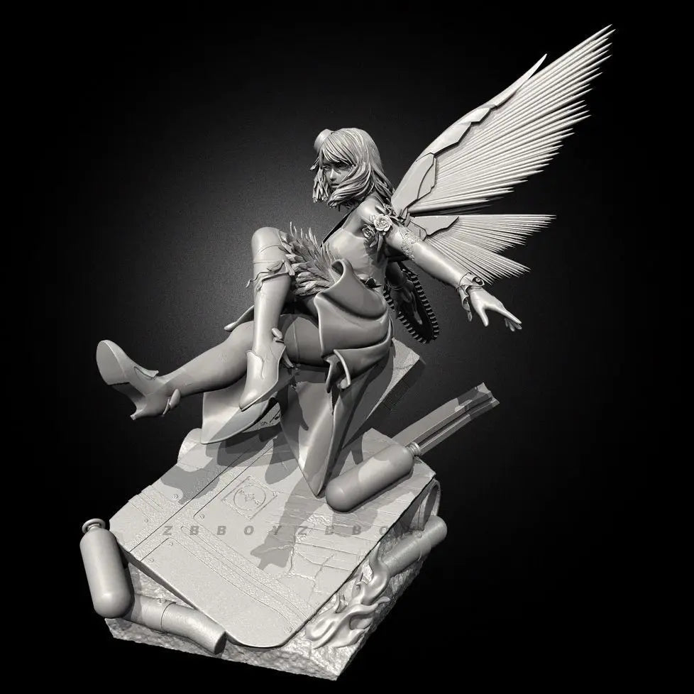 75mm Winged Battle Girl, Resin Model Figure Kit, Fantasy Theme, Unassembled and Unpainted