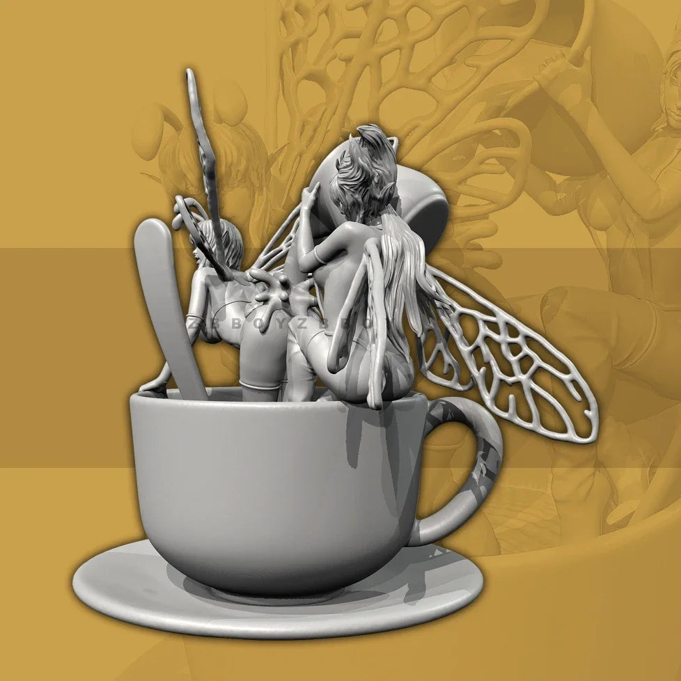 100mm Fairy in Teacup, Resin Model Figure Kit, Fantasy Theme, Unassembled and Unpainted