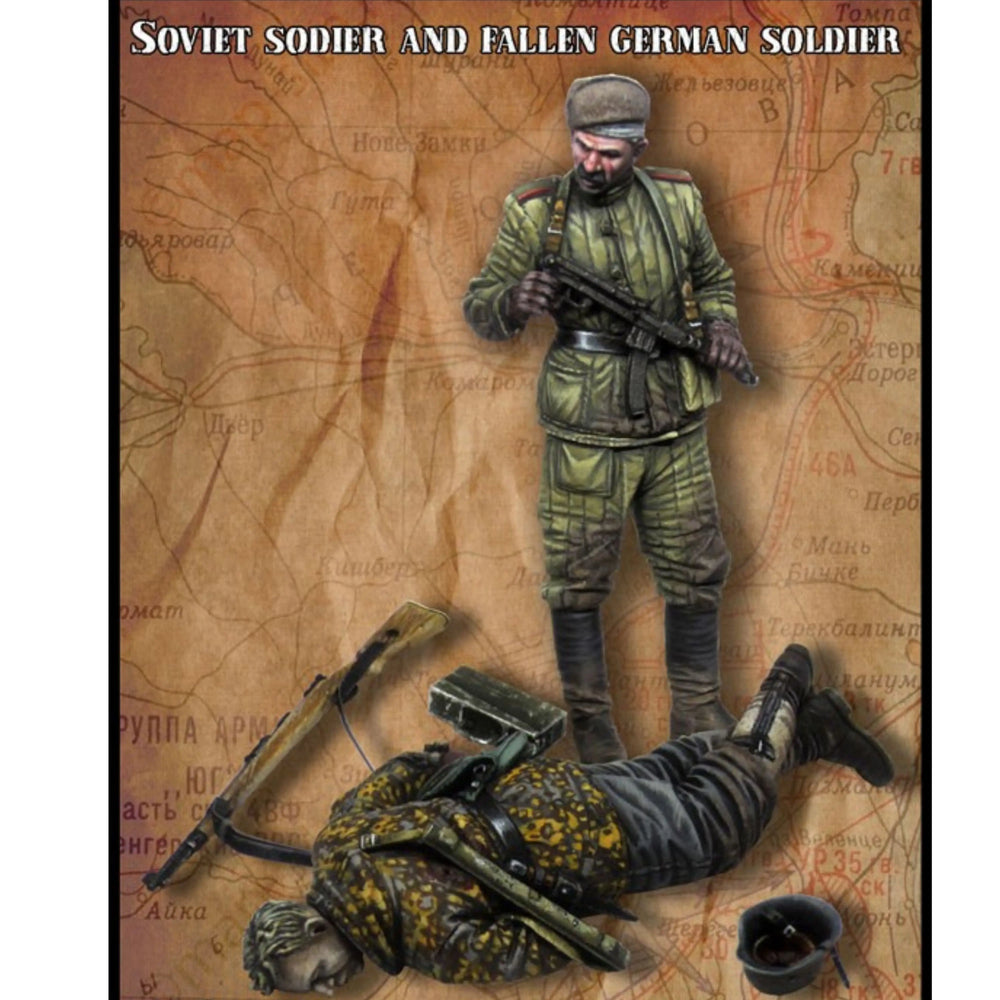1/35 WWII Soviet Soldier with Fallen German Soldier, 5 Figures, Resin Model Figure Kit, Unassembled and Unpainted