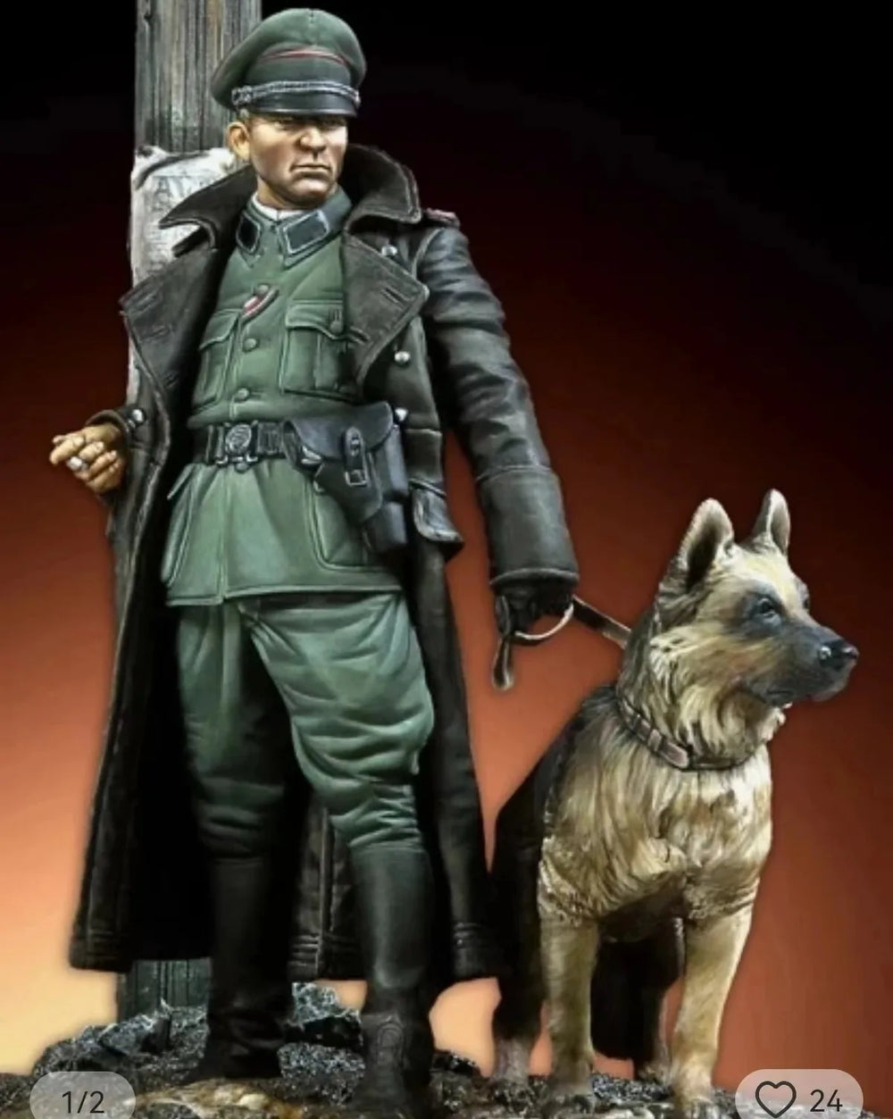 90mm WWII German Soldier with Dog, 2 Figures, Resin Model Figure Kit, Unassembled and Unpainted