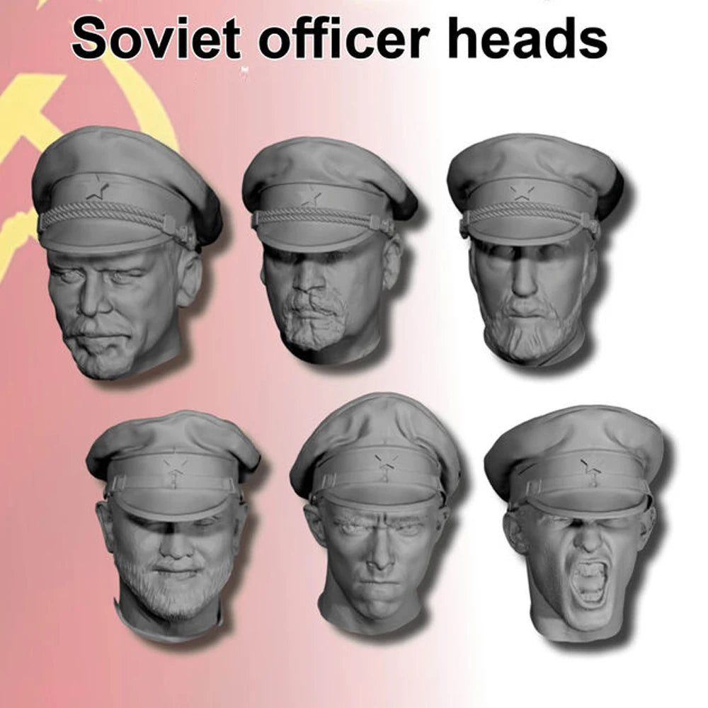 1/35 WWII Soviet Officers Varied Expressions, 6 Figures, Resin Model Figure Kit, Unassembled and Unpainted