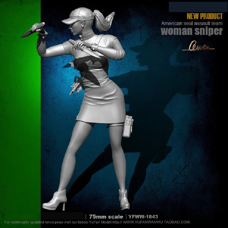 75mm Modern Female Assassin, Resin Model Figure Kit, Unassembled and Unpainted
