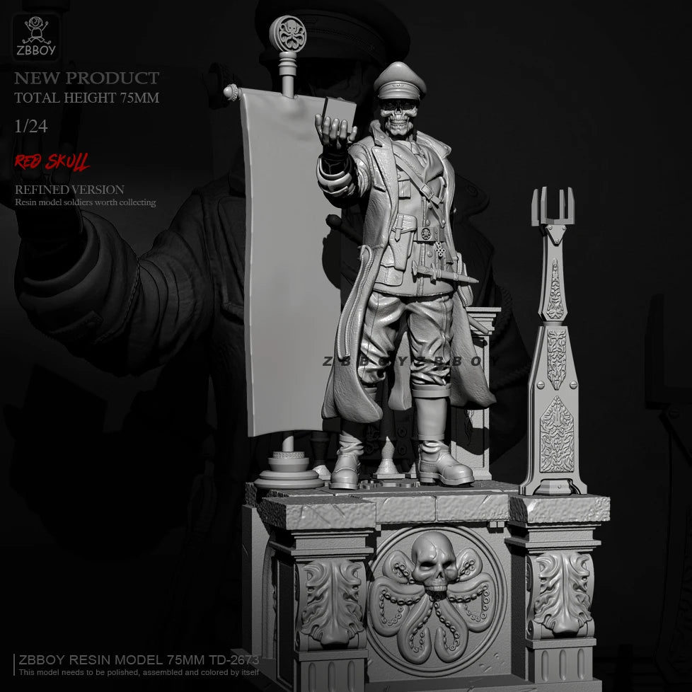 75mm WWII Armored Executioner on Skull Pedestal, Resin Model Figure Kit, Unassembled and Unpainted