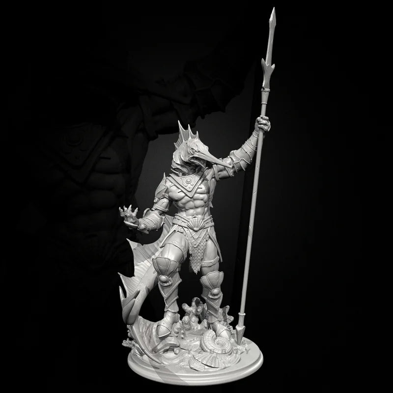 75mm Horned Demon with Halberd and Curved Blade, Resin Model Figure Kit, Fantasy Theme, Unassembled and Unpainted