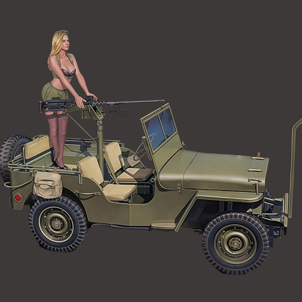 1/24 WWII Female Machine Gunner, Resin Model Figure Kit, Unassembled and Unpainted