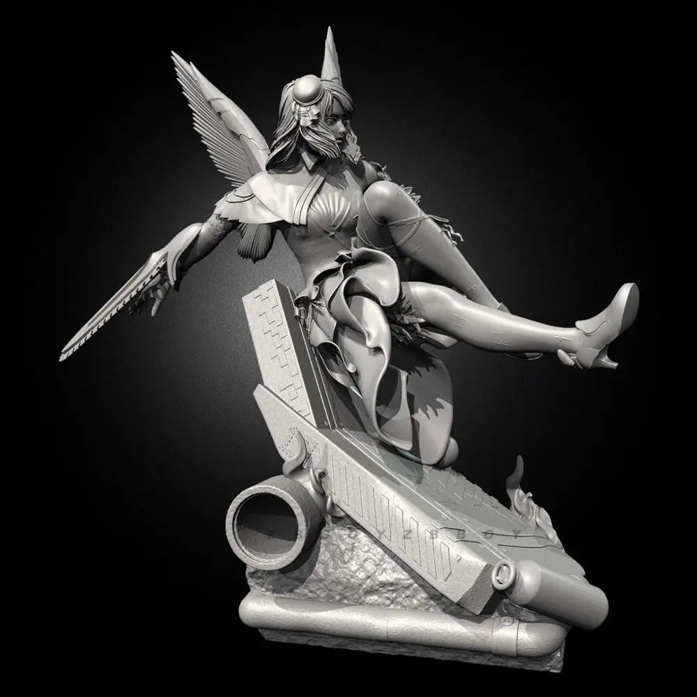 75mm Winged Battle Girl, Resin Model Figure Kit, Fantasy Theme, Unassembled and Unpainted
