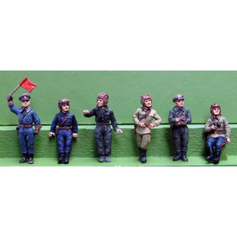 1/72 WWII Soviet Tank Crew with Commander, 6 Figures, Resin Model Figure Kit, Unassembled and Unpainted