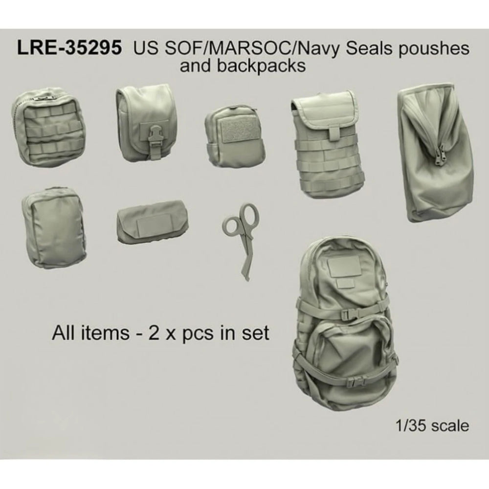 1/35 Modern Tactical Rucksacks and Pouches, Resin Model Accessory Kit, Unpainted
