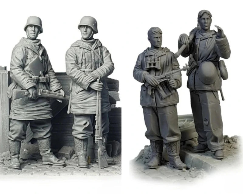 1/35 WWII German Infantry Squad with Greatcoat and Pack, 4 Figures, Resin Model Figure Kit, Unassembled and Unpainted