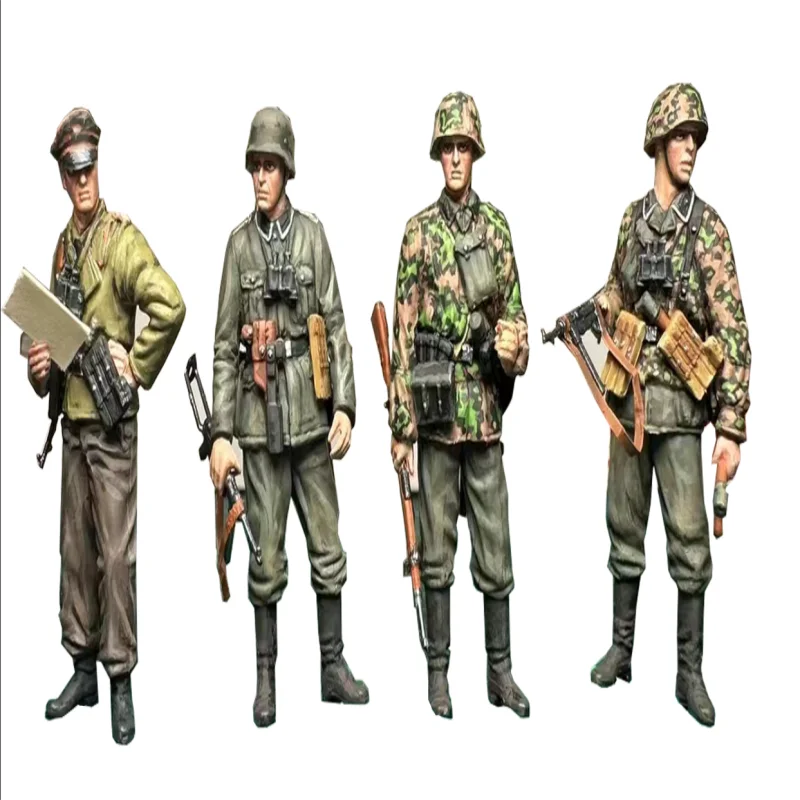 1/35 WWI German Infantry Section with Camouflage Uniforms, 4 Figures, Resin Model Figure Kit, Unassembled and Unpainted