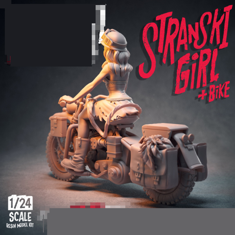 1/24 Pin-up Girl on Motorcycle, Resin Model Figure Kit, Unassembled and Unpainted