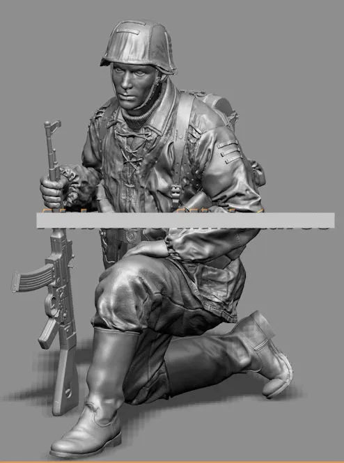 1/16 WWI German Infantryman Kneeling with Rifle, Resin Model Figure Kit, Unassembled and Unpainted